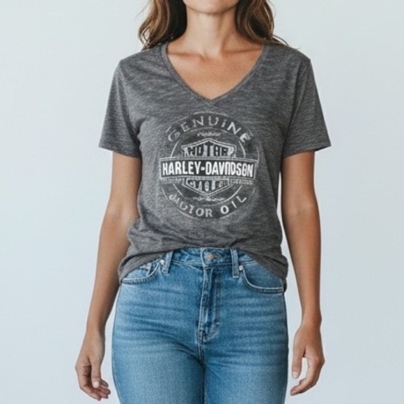 Harley-Davidson Tops - HARLEY-DAVIDSON Texas Longhorn V-Neck Graphic Tee Gray Space Dye Women's L
